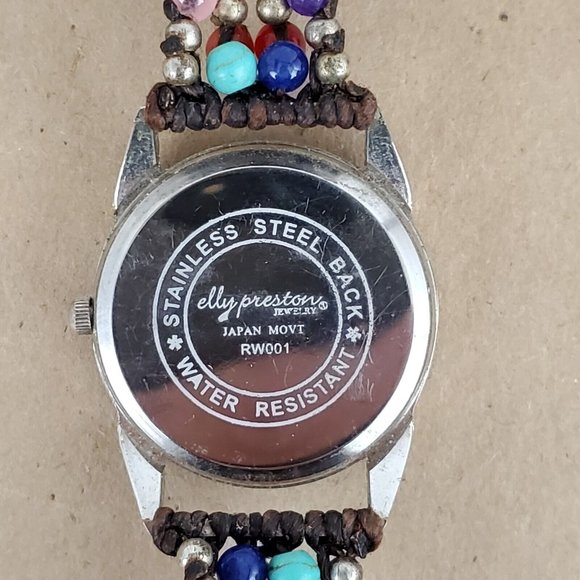 Elly Preston Multi Color Gemstone Mother of Pearl Woven Bead Wraparound Watch - Picture 4 of 6